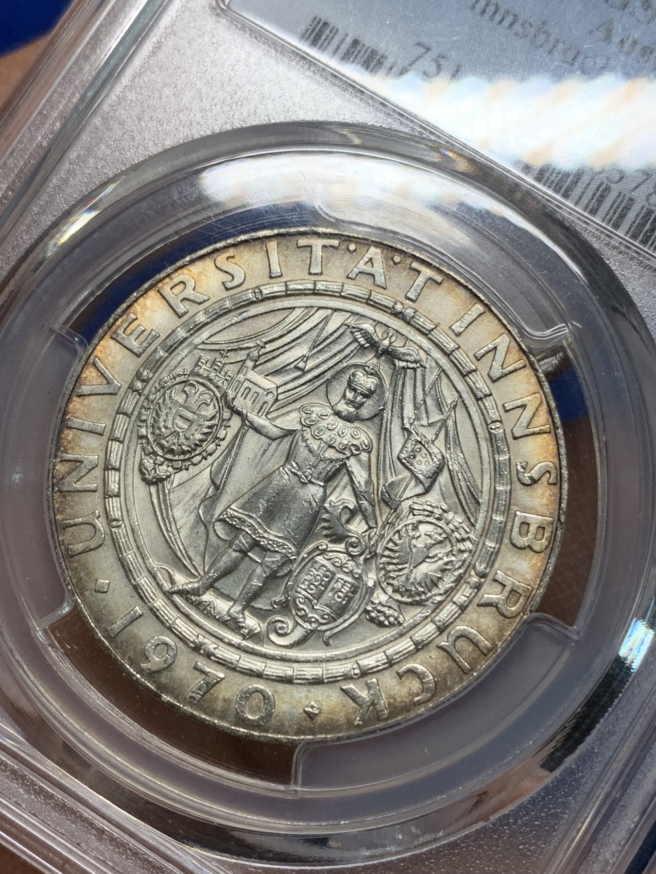《竞宝斋》第225场-周日，周一，周二 3场 (全场包邮) PCGS MS66 1970年奥地利50先令纪念银币 仅一枚更高分 非常漂亮的环彩！
