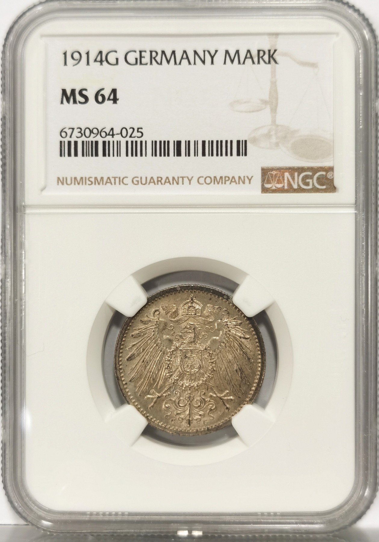 博洋堂世界钱币拍卖第057期（全场包邮） NGC MS64 德国第二帝国1914年G版1马克银币