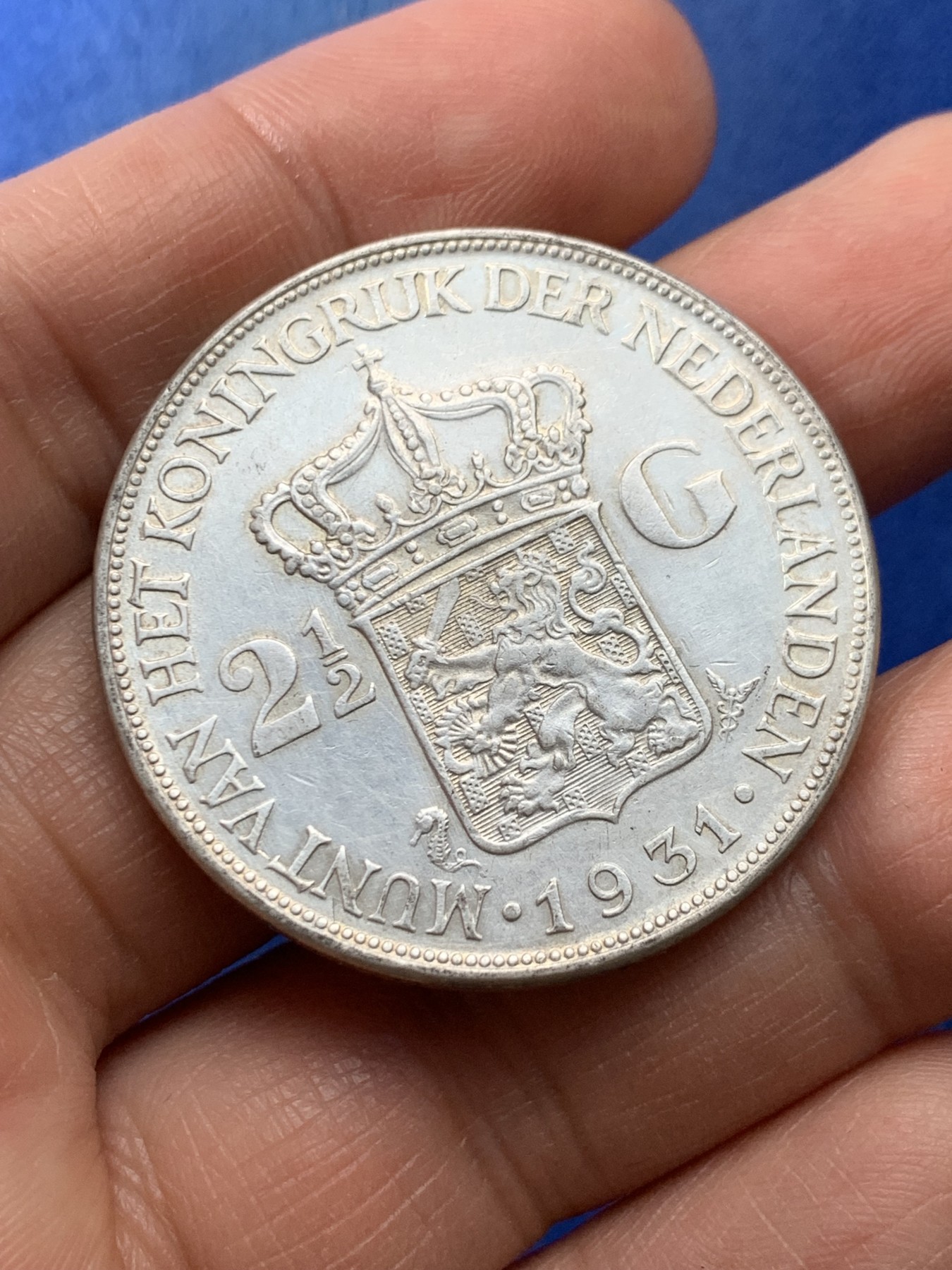 《竞宝斋》第225场-周日，周一，周二 3场 (全场包邮) 荷兰1931年威廉明娜2.5盾大银币