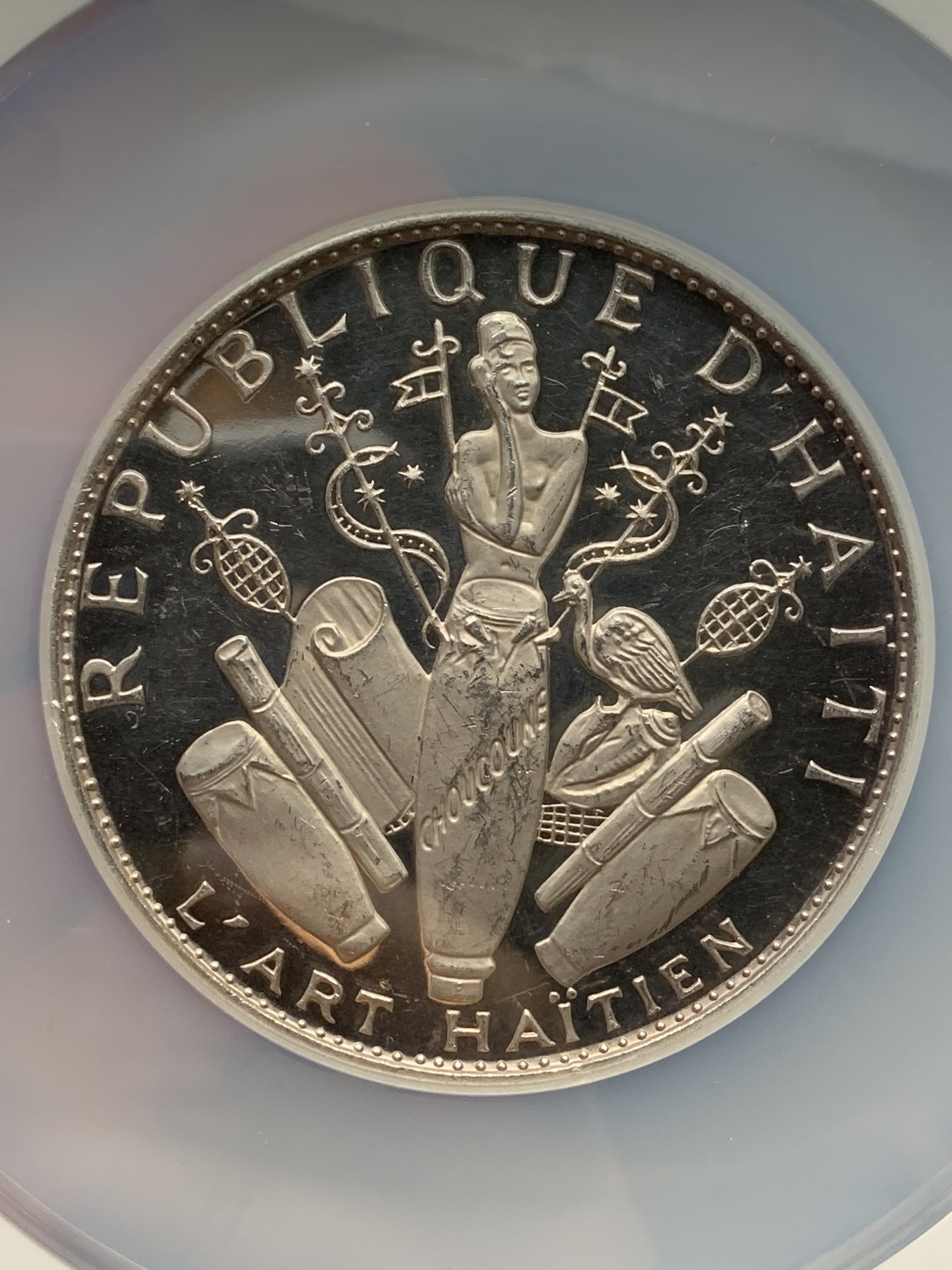 《竞宝斋》第225场-周日，周一，周二 3场 (全场包邮) NGC PROOF  海地 1967年 十周年革命纪念25G精制大银币 118克纯银 加厚大盒装