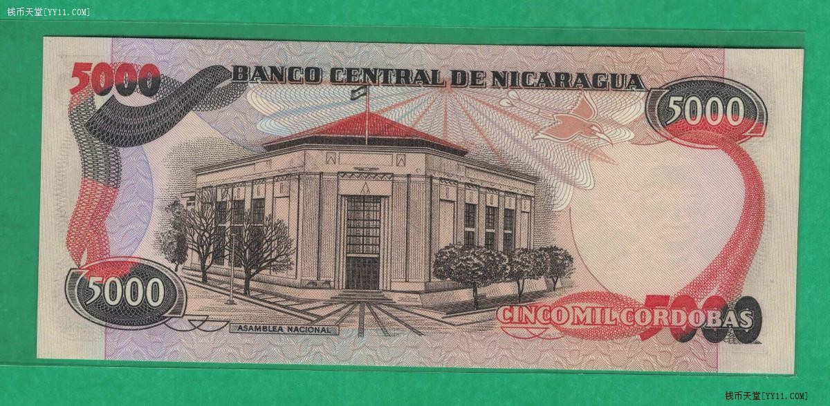 尼加拉瓜1985年5000科多巴 G序列 无47 11双尾 实物图 UNC