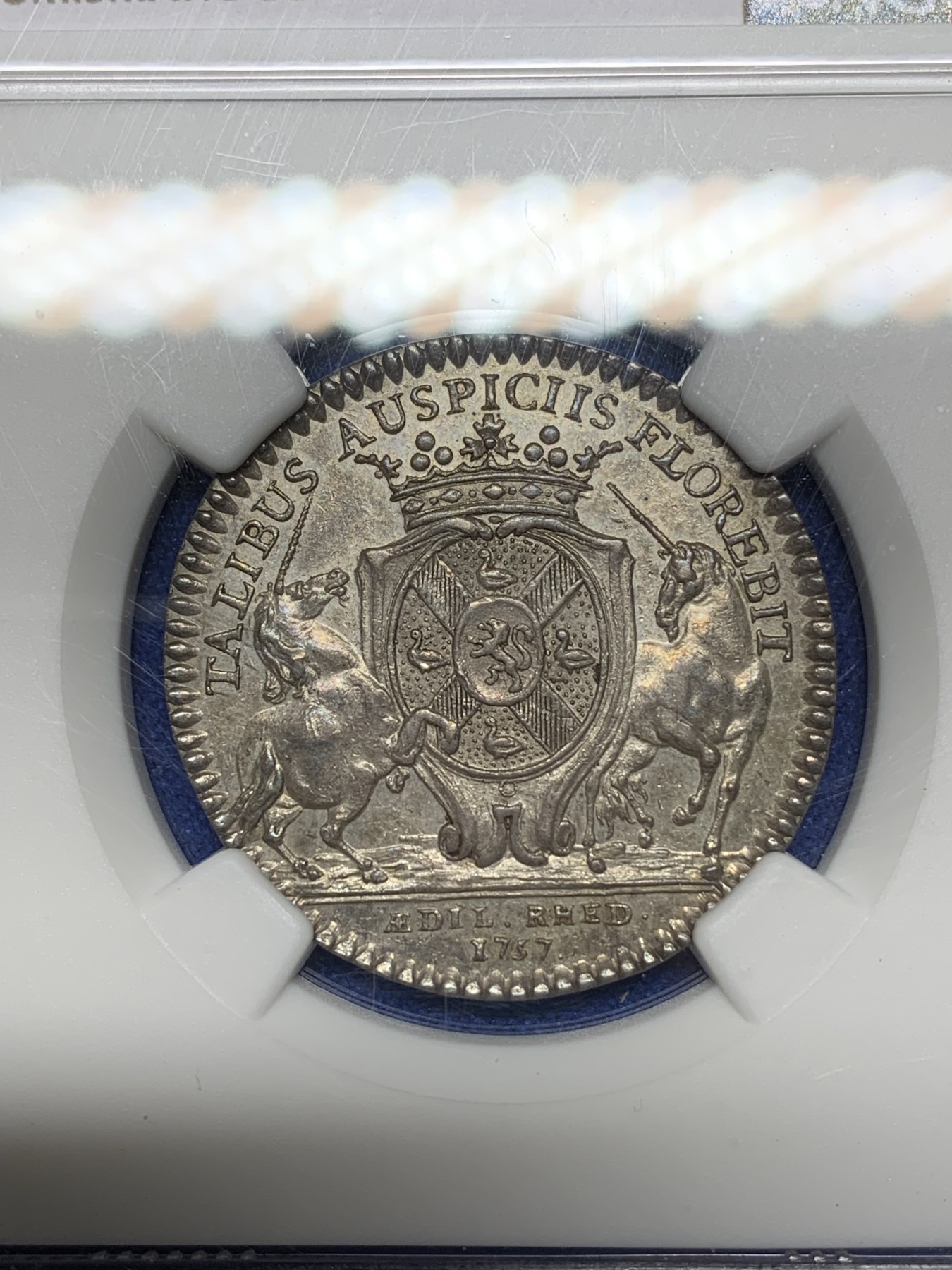 《竞宝斋》第225场-周日，周一，周二 3场 (全场包邮) NGC-AU58 法国1757年 天马盾徽 JETON 银质 非常罕见的版式