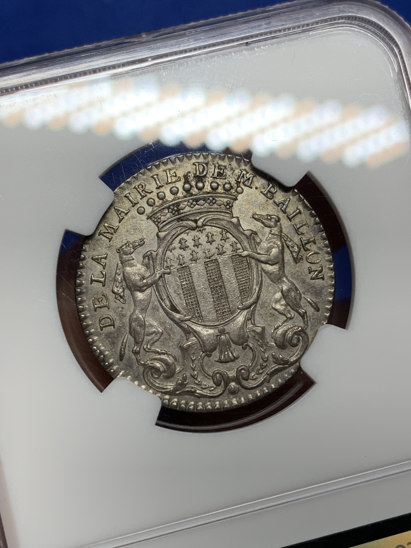 《竞宝斋》第225场-周日，周一，周二 3场 (全场包邮) NGC-AU58 法国1757年 天马盾徽 JETON 银质 非常罕见的版式