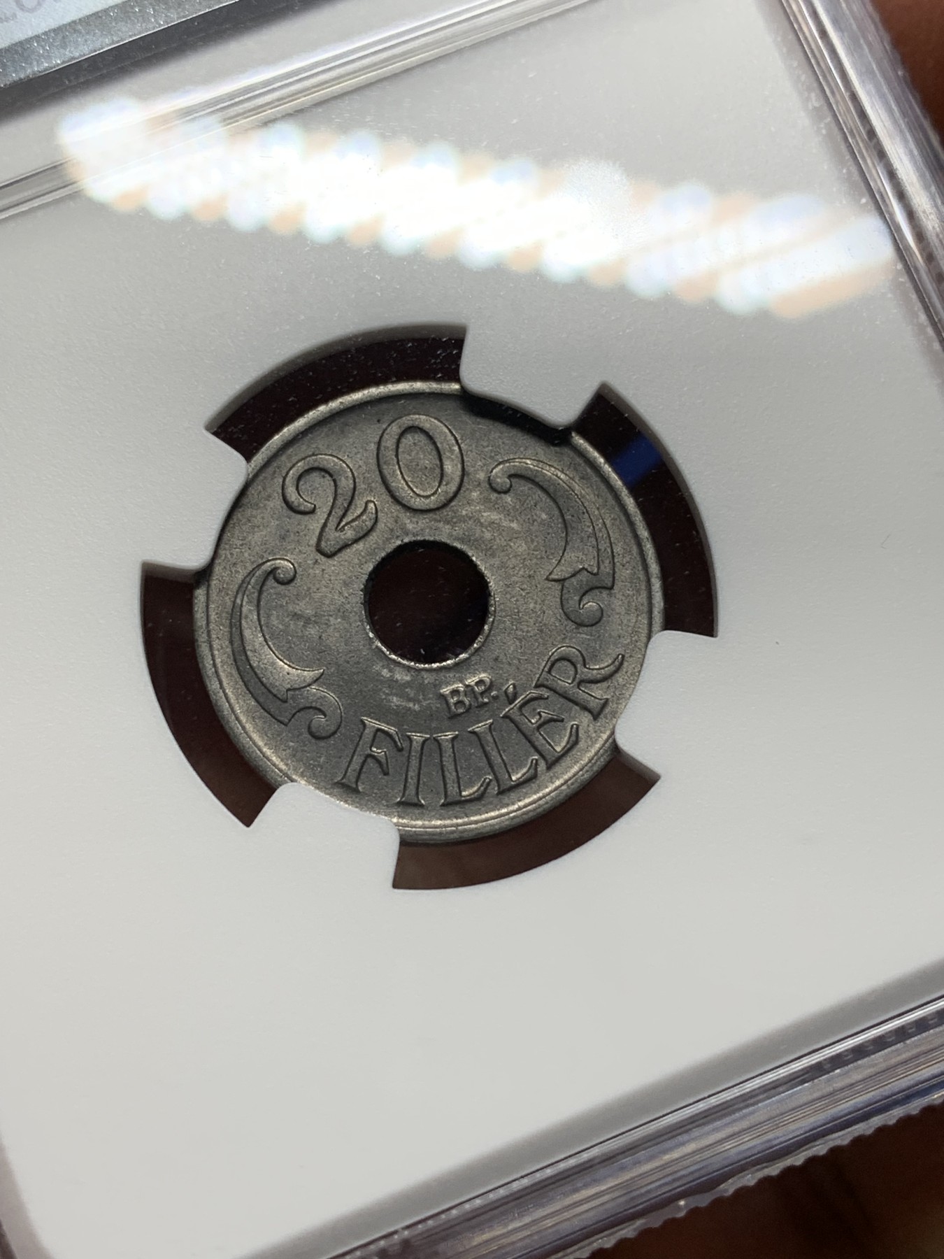 《竞宝斋》第225场-周日，周一，周二 3场 (全场包邮) NGC-MS64 匈牙利1944年20菲勒铁币 冠军分 铁币保存不易，品相极好