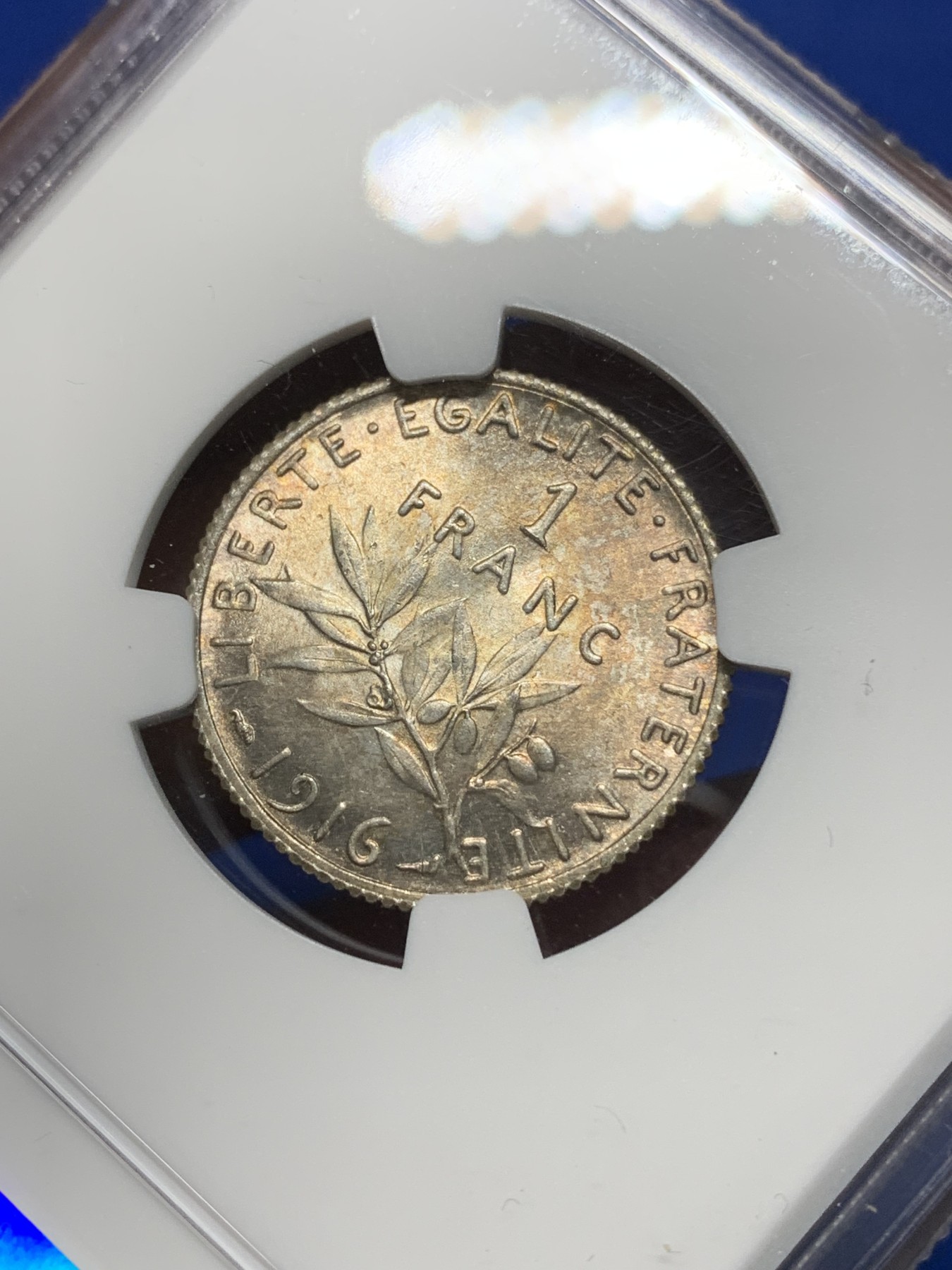 《竞宝斋》第225场-周日，周一，周二 3场 (全场包邮) NGC MS64 法国1916年播种女神1法郎银币