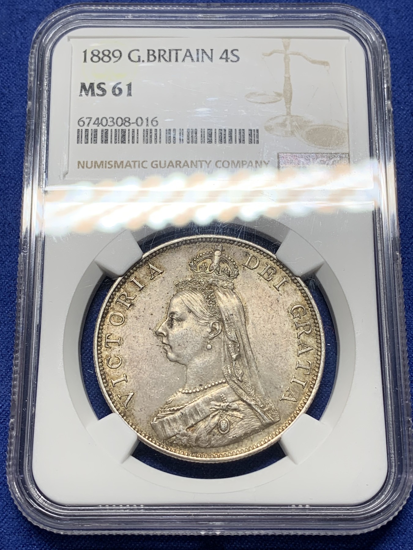 《竞宝斋》第225场-周日，周一，周二 3场 (全场包邮) NGC-MS61 1889年英国维多利亚女王双福林银币