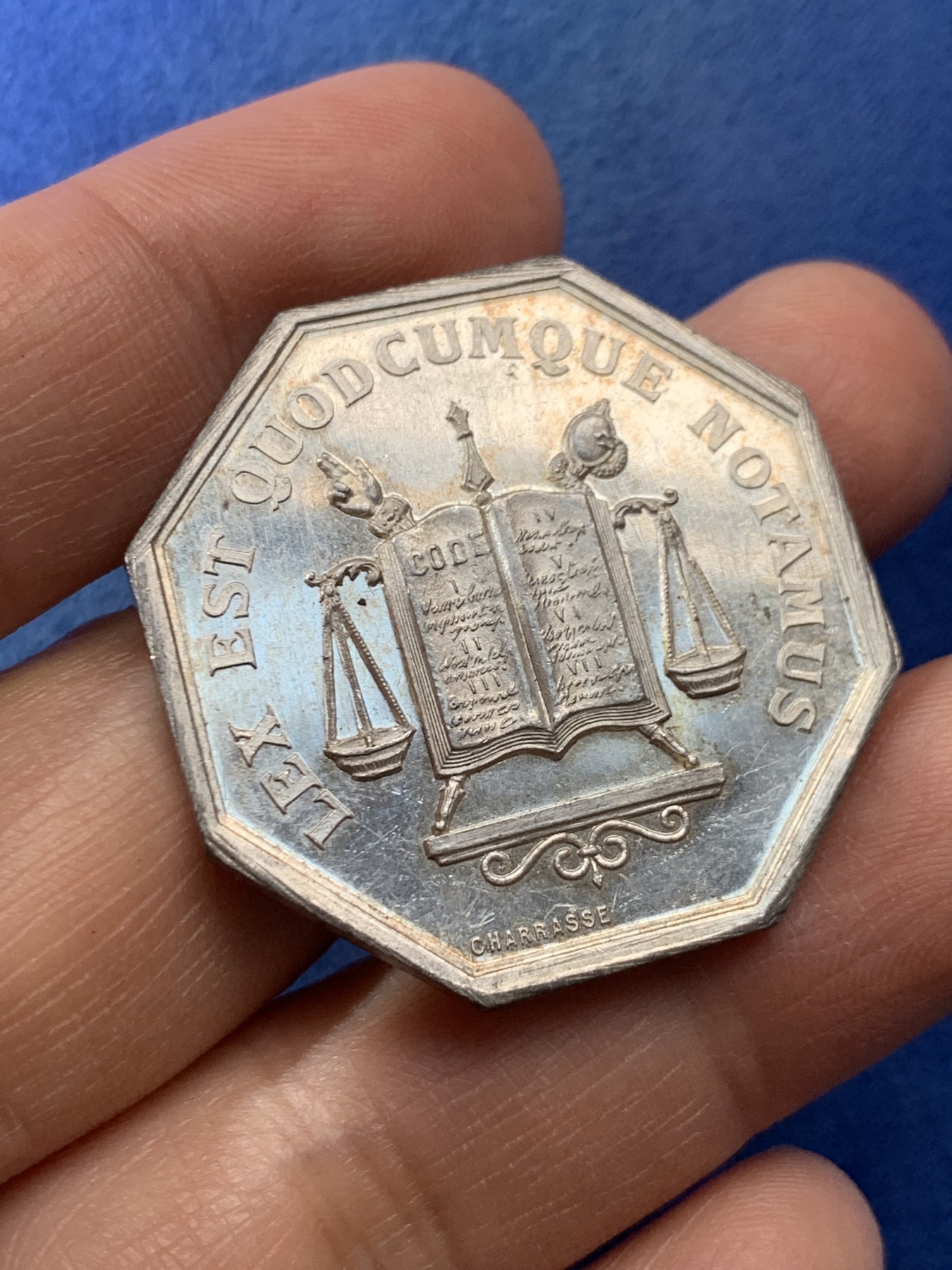 《竞宝斋》第225场-周日，周一，周二 3场 (全场包邮) 法国八角代用银币，丰饶角边铭，对边直径36mm，重量19.33g