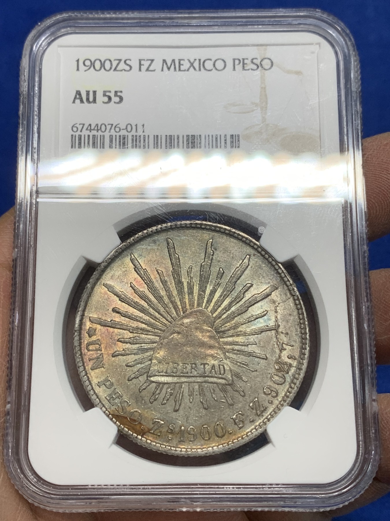 《竞宝斋》第225场-周日，周一，周二 3场 (全场包邮) NGC-AU55 墨西哥 1900年 1比索 直边鹰洋 银币 ZS FZ 原味包浆