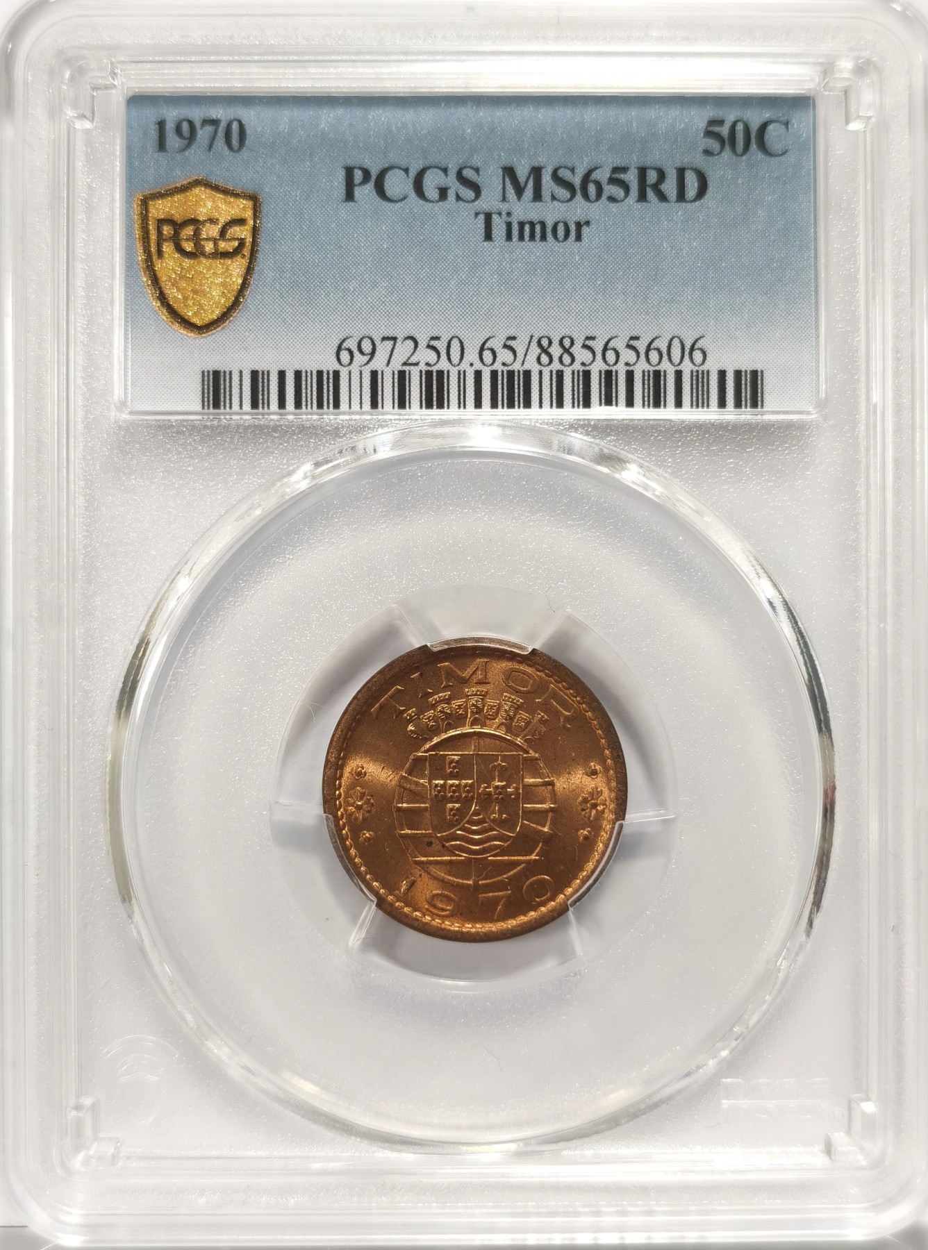 博洋堂世界钱币拍卖第057期（全场包邮） PCGS MS65RD 葡属东帝汶1970年50分铜币，原卷满铜光