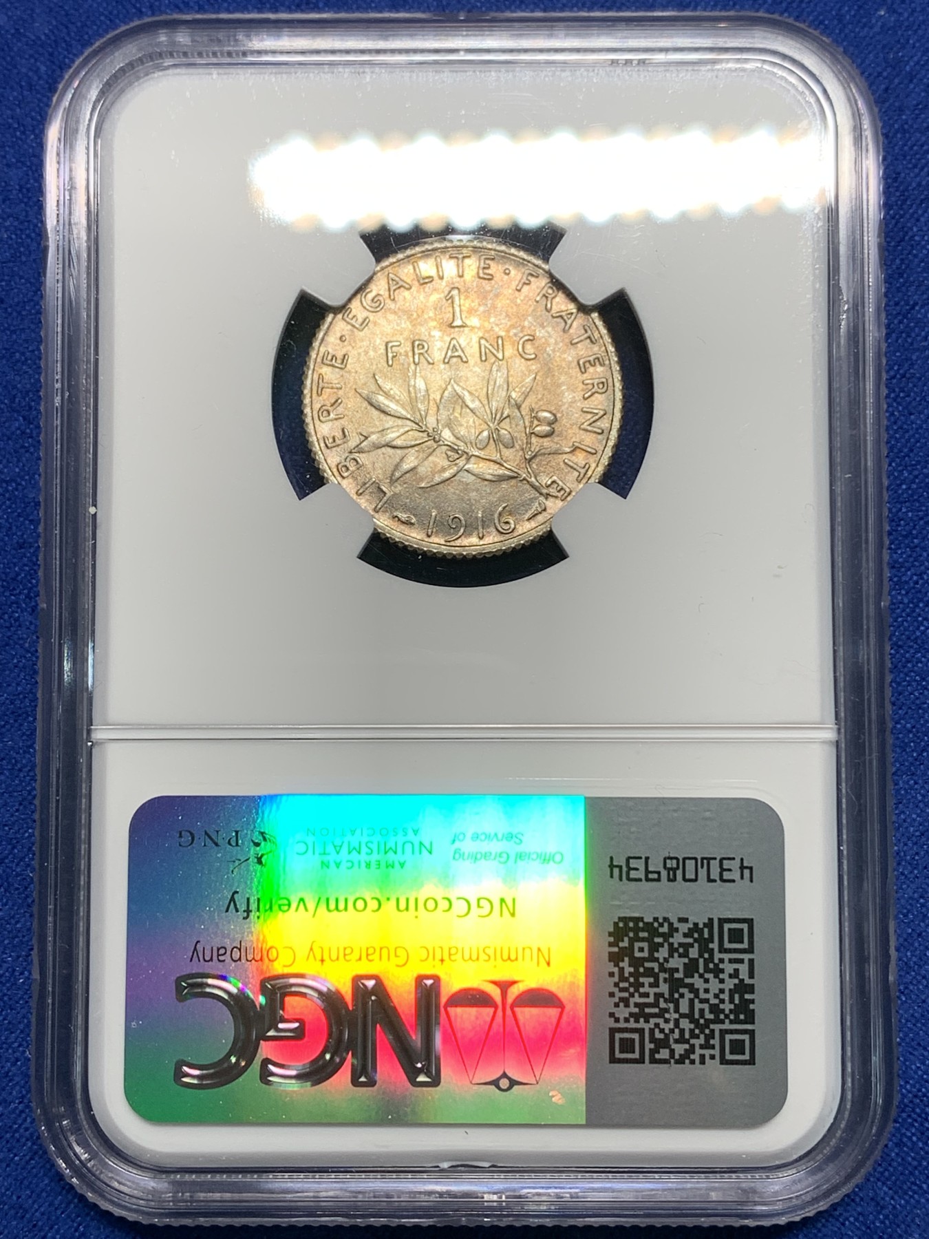 《竞宝斋》第225场-周日，周一，周二 3场 (全场包邮) NGC MS64 法国1916年播种女神1法郎银币