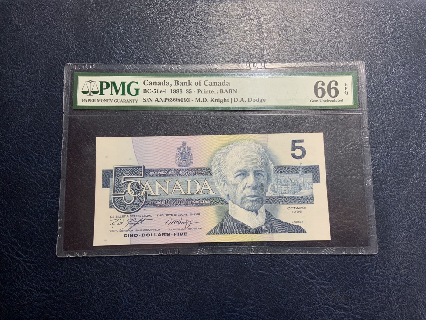 收藏联盟Quantum Auction 第312期拍卖  加拿大1986年5元 PMG66 号码无457
