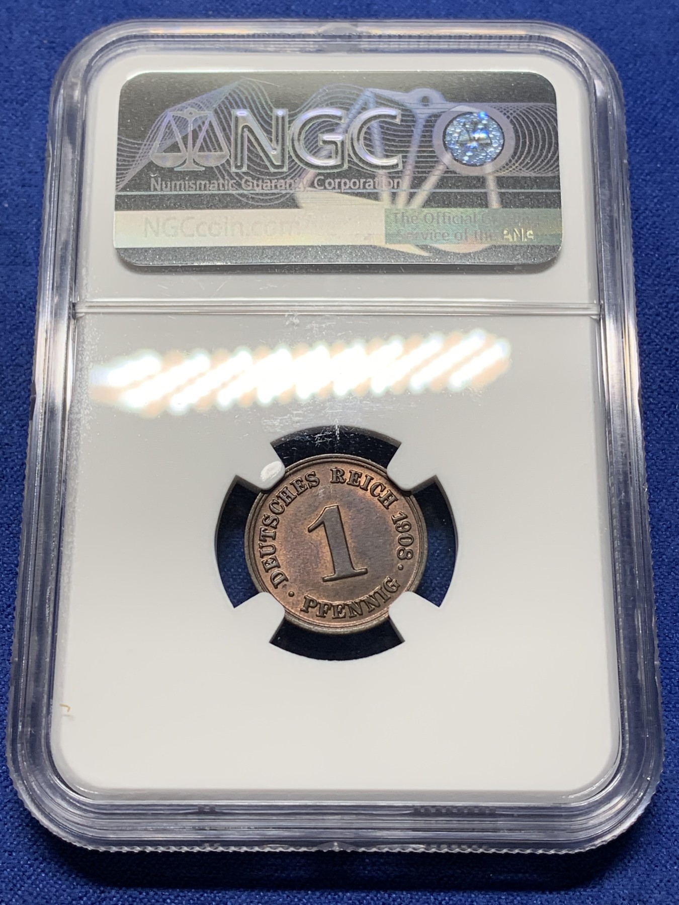 《竞宝斋》第225场-周日，周一，周二 3场 (全场包邮) NGC-MS63BN 德国（1908年）D厂1芬尼铜币 亚军分，少见厂别好品