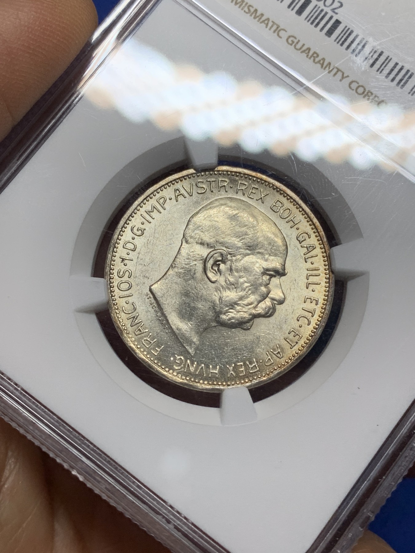 《竞宝斋》第225场-周日，周一，周二 3场 (全场包邮) NGC-MS62 奥匈帝国1913年2克朗银币 转光很好