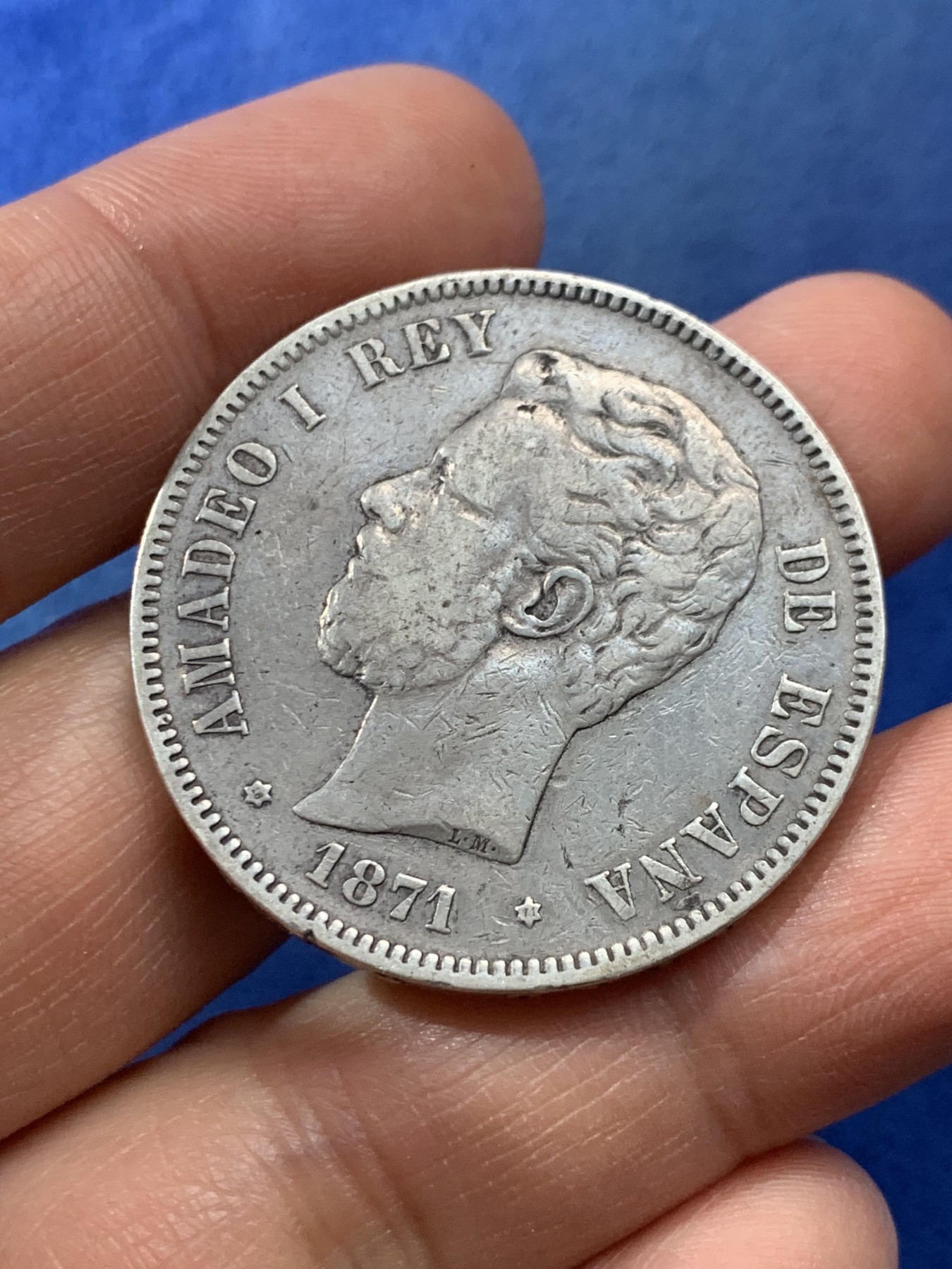 《竞宝斋》第225场-周日，周一，周二 3场 (全场包邮) 西班牙1871年阿玛迪奥一世5比塞塔银币