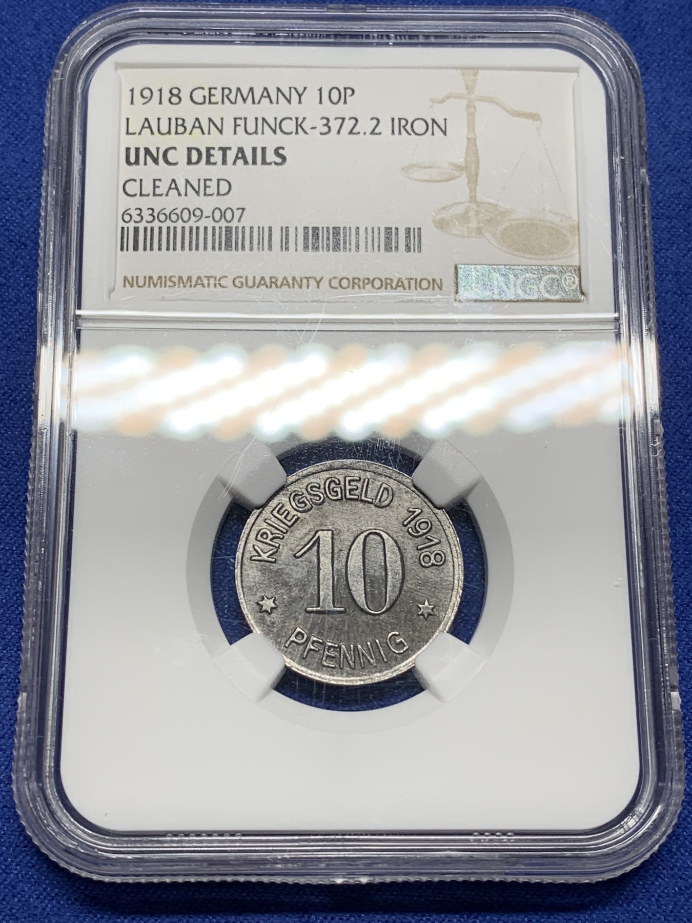 《竞宝斋》第225场-周日，周一，周二 3场 (全场包邮) NGC UNC 德国 德紧 1918 劳班芬克 10芬妮