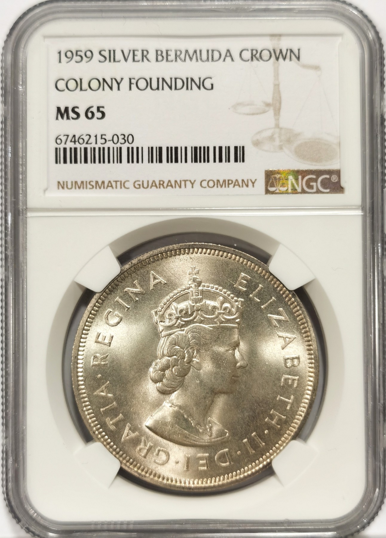 博洋堂世界钱币拍卖第057期（全场包邮） NGC MS65 英属百慕大1959年伊丽莎白二世1克朗银币，殖民地发现350周年纪念，收藏级分数