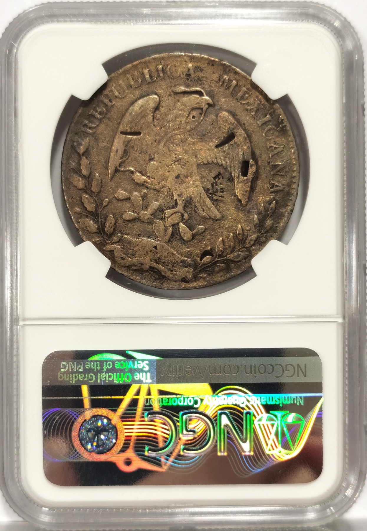 博洋堂世界钱币拍卖第057期（全场包邮） NGC Chopmarked 墨西哥1869年CA MM版花边鹰洋，六级至七级