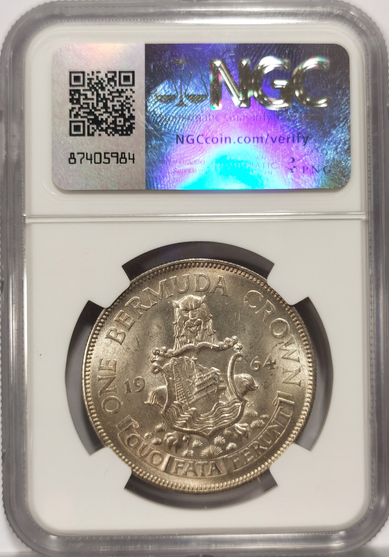 博洋堂世界钱币拍卖第057期（全场包邮） NGC MS64 英属百慕大1964年伊丽莎白二世1克朗银币