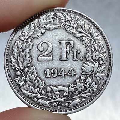 全场一元起拍 世界钱币散币、银币专场 第48期 - 1944年瑞士2法郎银币 海尔维蒂亚守护者 重10g
