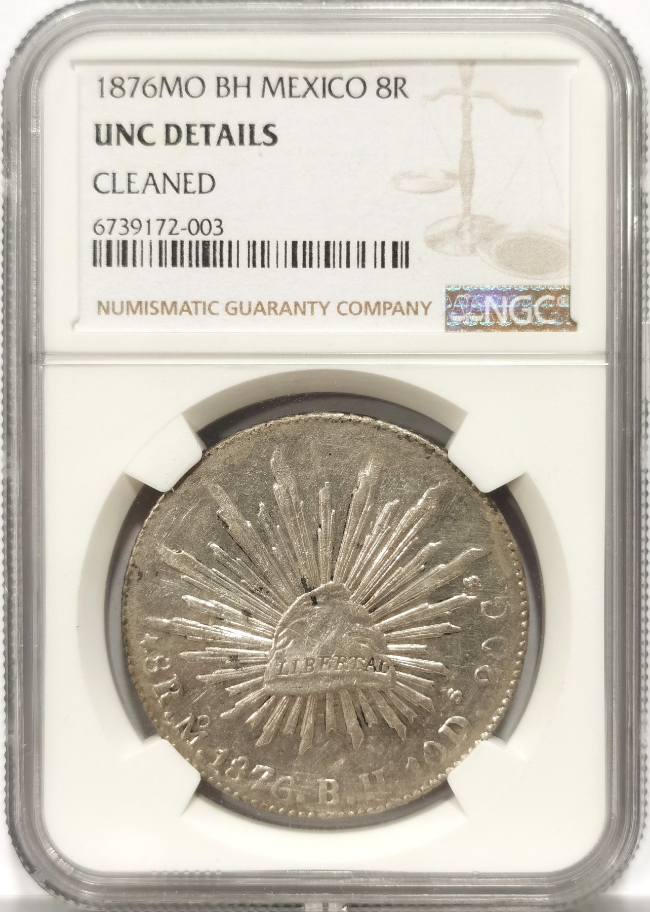 博洋堂世界钱币拍卖第057期（全场包邮） NGC UNCD 墨西哥1876年MO BH版鹰洋，镜面感很好