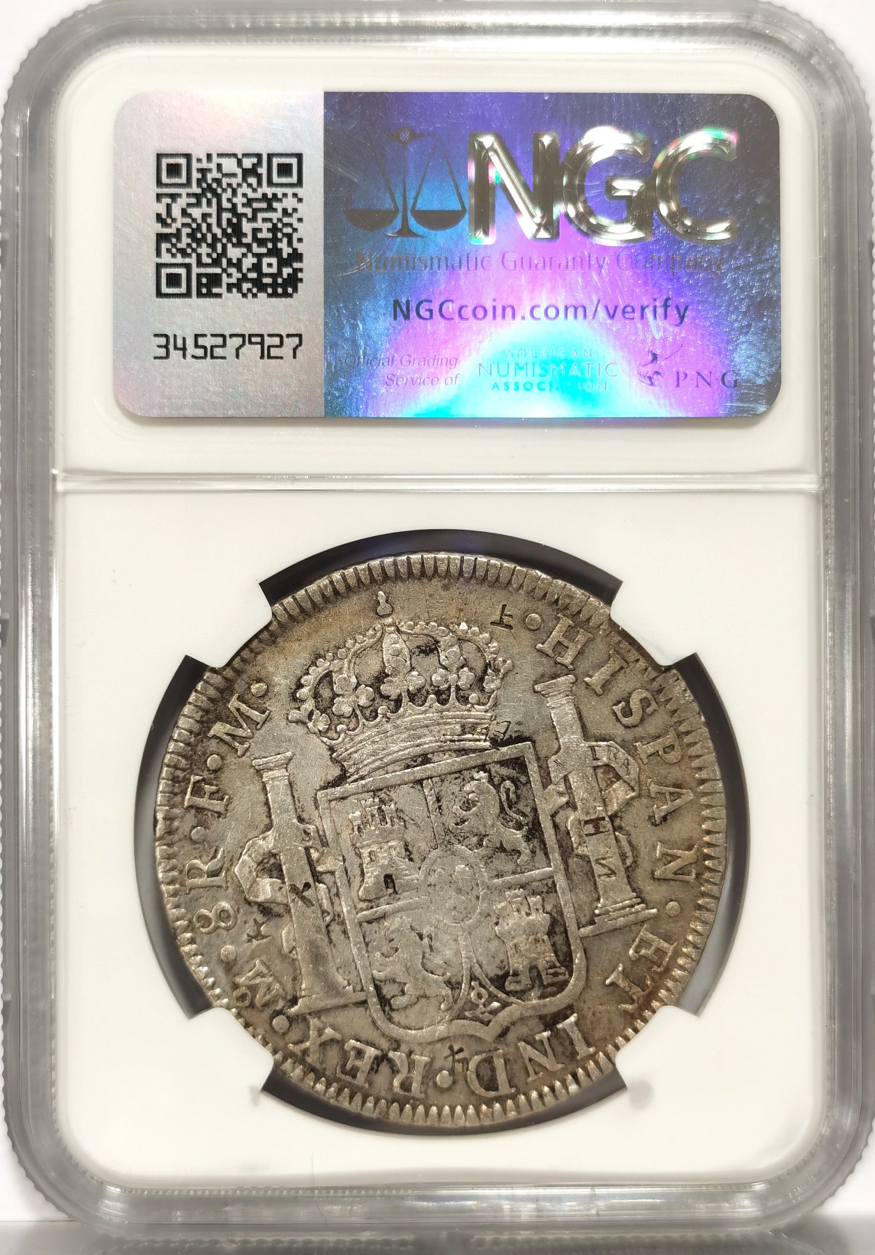 博洋堂世界钱币拍卖第057期（全场包邮） NGC XF 西属墨西哥1795年MO FM卡洛斯四世双柱银币，原味戳记