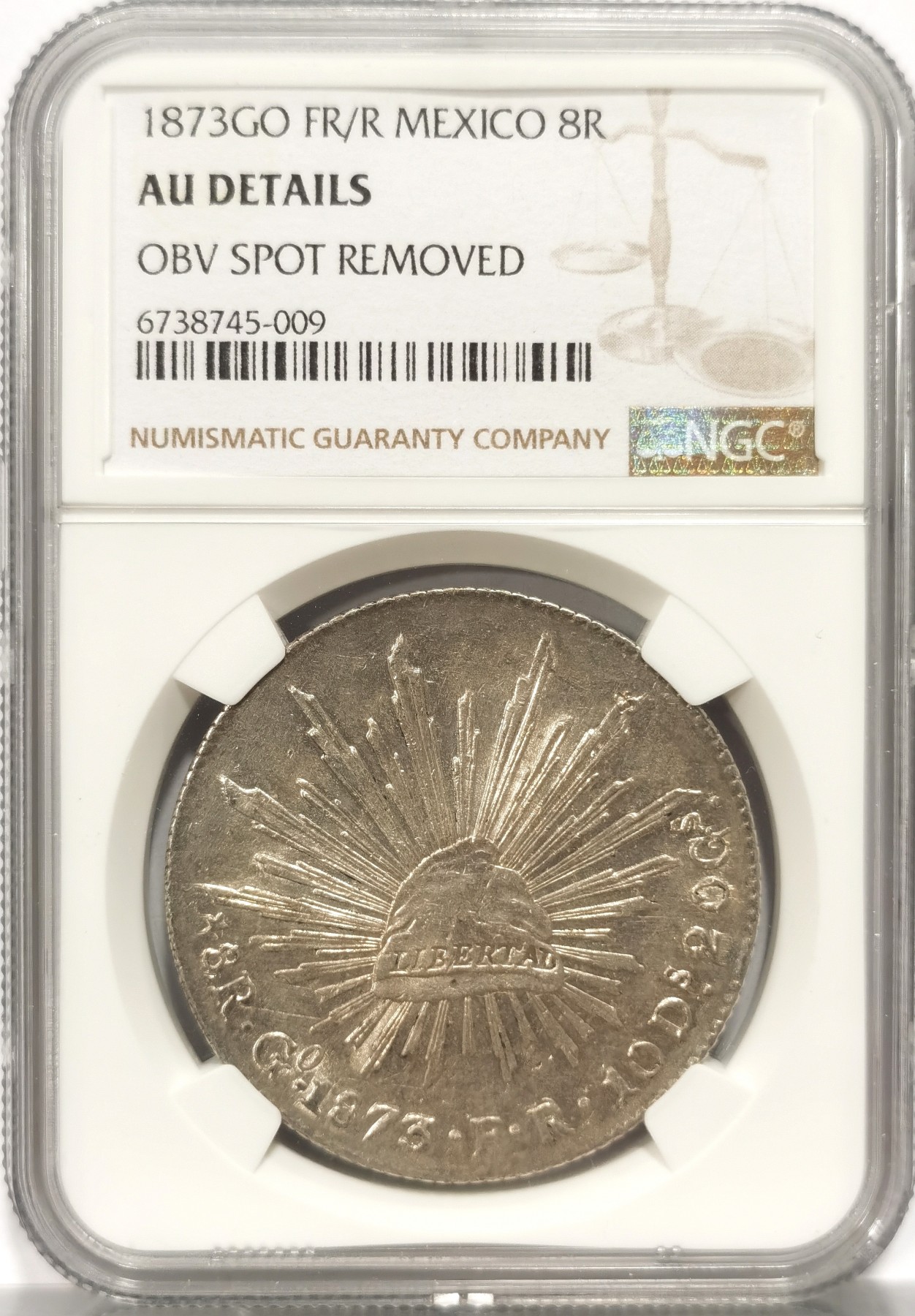 博洋堂世界钱币拍卖第057期（全场包邮） NGC AUD 墨西哥1873年GO FR/R版鹰洋，该版唯一骑字