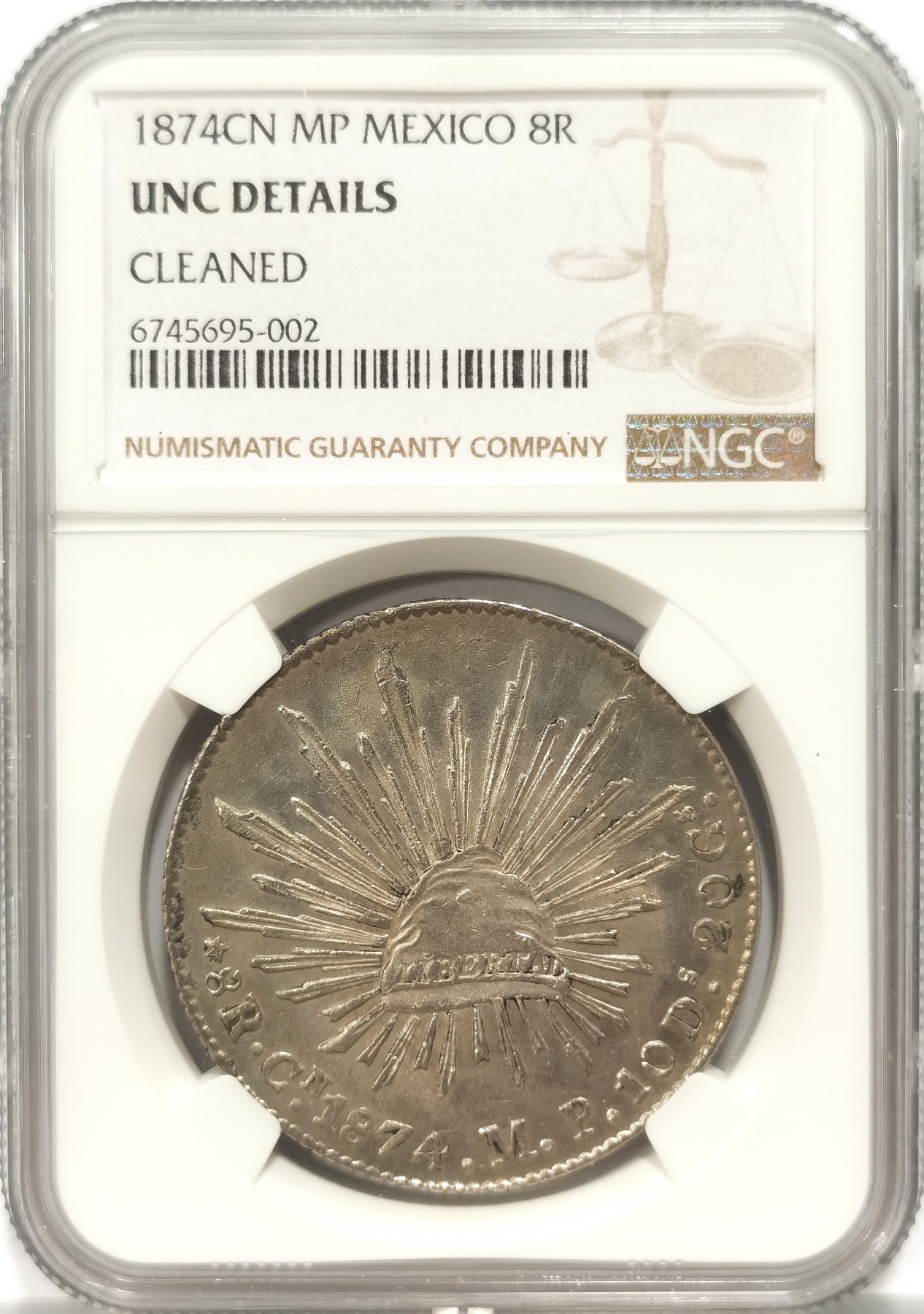 博洋堂世界钱币拍卖第057期（全场包邮） NGC UNCD 墨西哥1874年CN MP版鹰洋，四级鹰洋