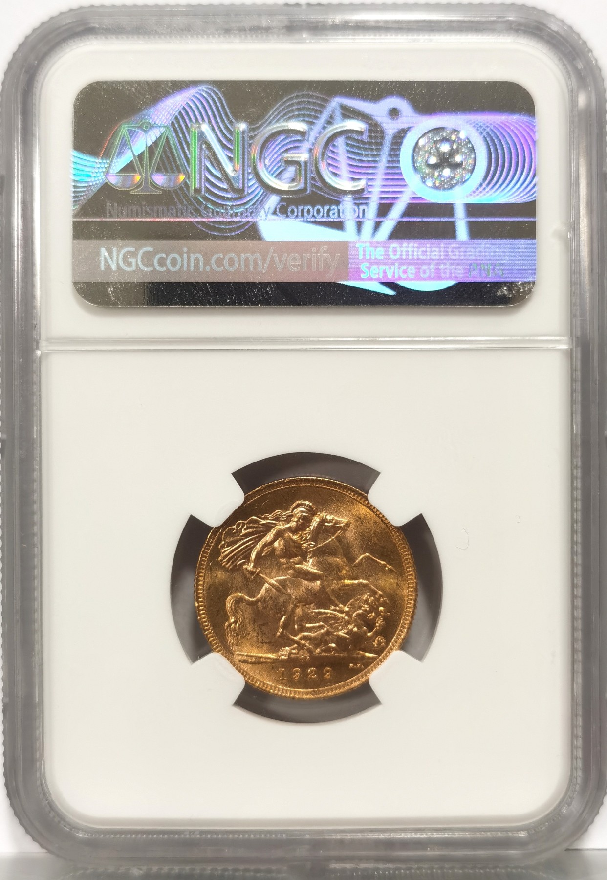 博洋堂世界钱币拍卖第057期（全场包邮） NGC MS64 英属南非1929年乔治五世1索维林金币，高分收藏级