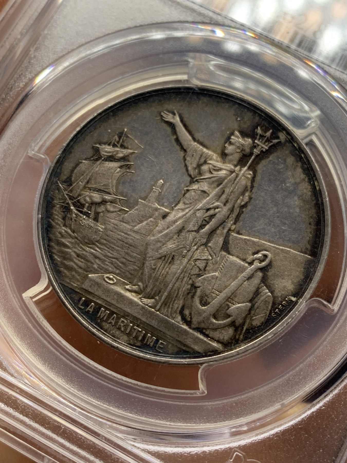 《竞宝斋》八角与章专场 第226场-周日，周一，周二 3场 (全场包邮) PCGS-MS62 法国海上保险公司银质jeton，蜜蜂边铭，少见品种