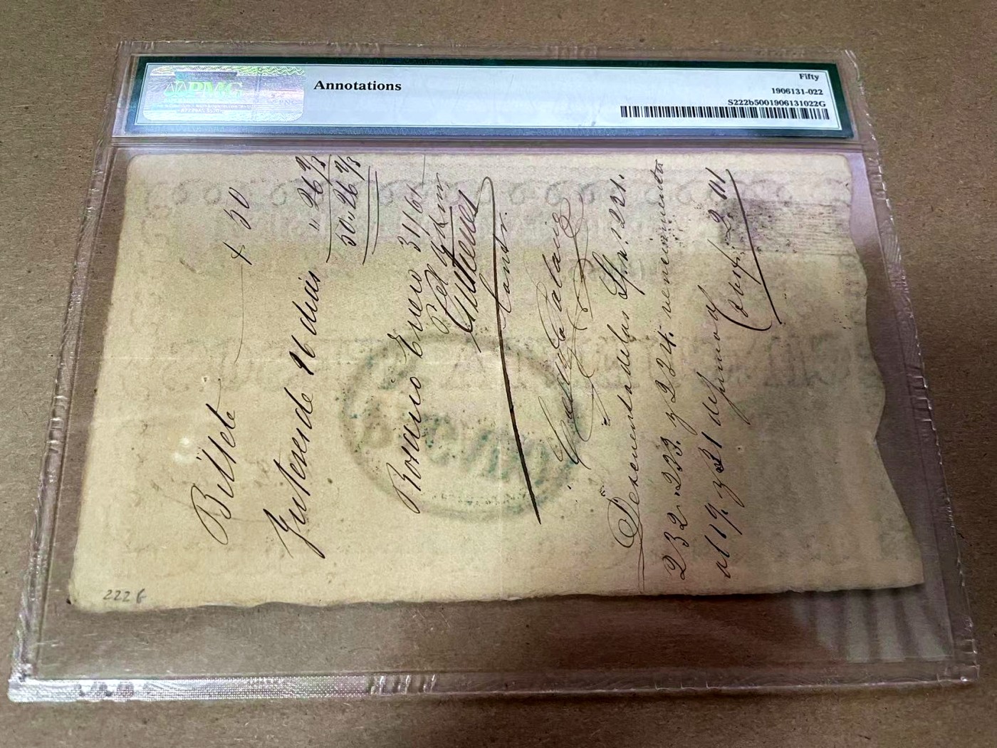 【Blue Auction】✨世界纸币精拍第408期【精】 【仅1张更高分 稀见实钞 855小号】阿根廷 早期 1860-61年50比索 PMG50 大票幅 目录价仅到XF 天平女神 