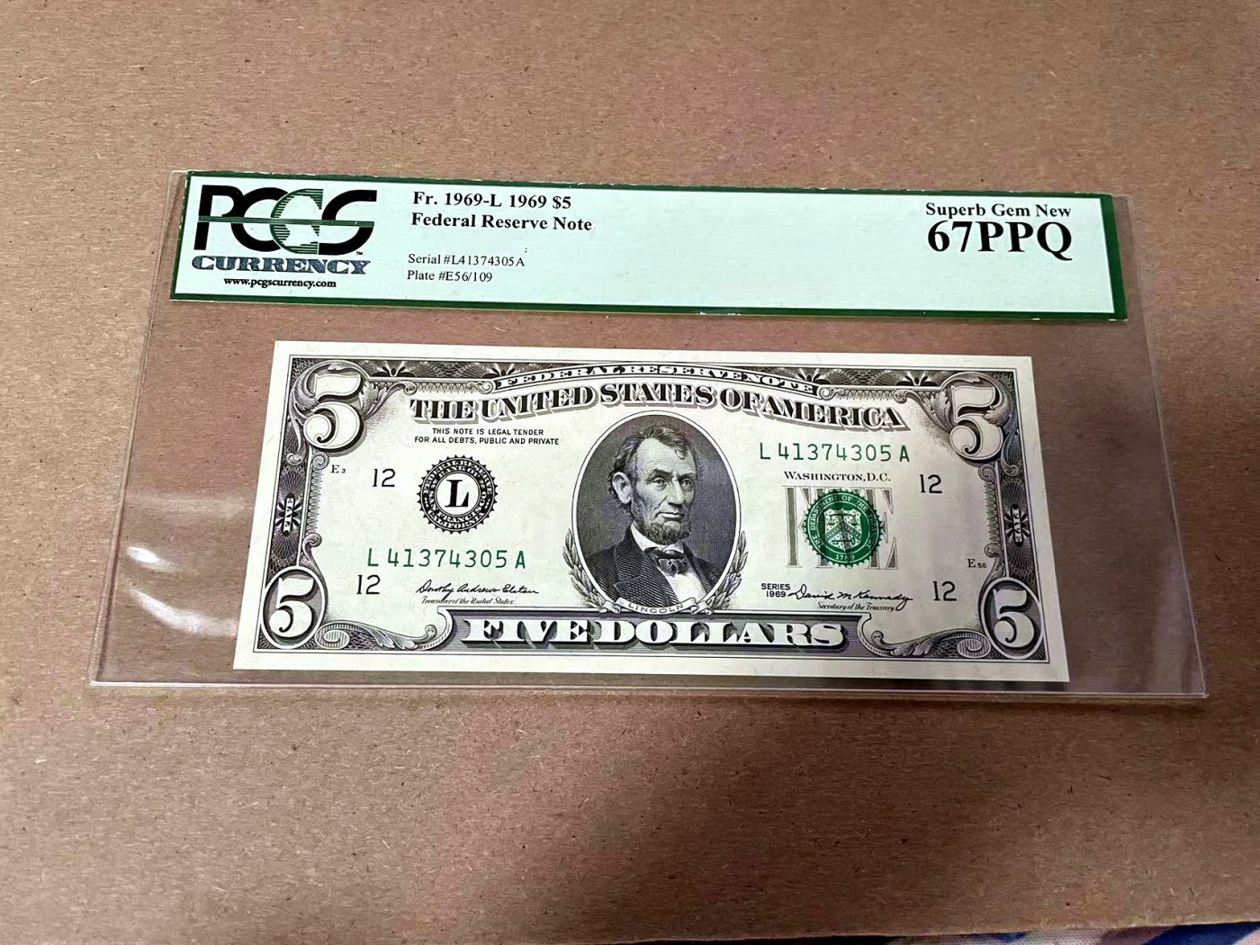 【Blue Auction】✨世界纸币精拍第408期【精】 美国 1969年5美金 PCGS67EPQ 绿标 