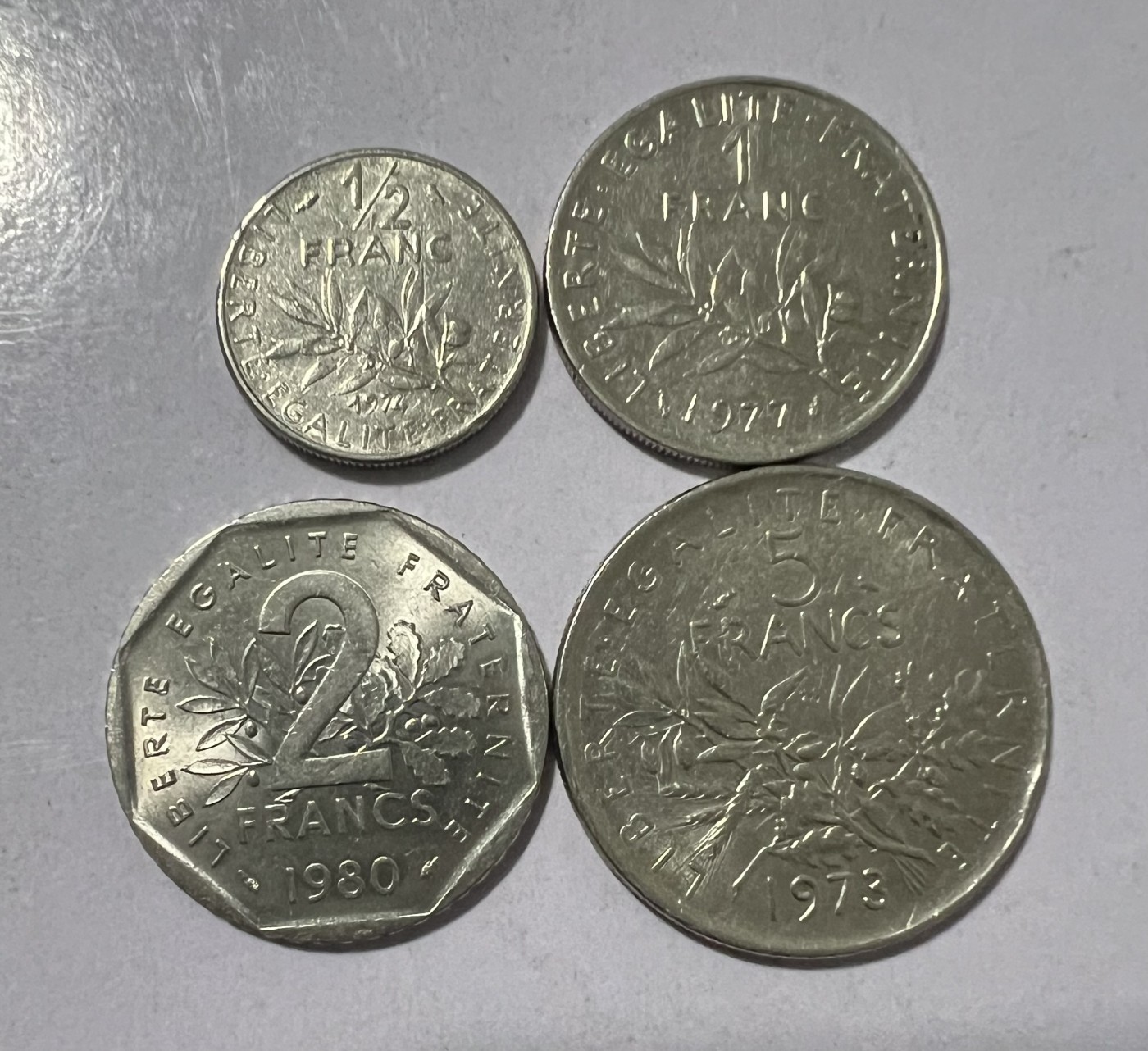 【易洋钱喜】第31场 国外硬币专场 法国1/2-5法郎一套