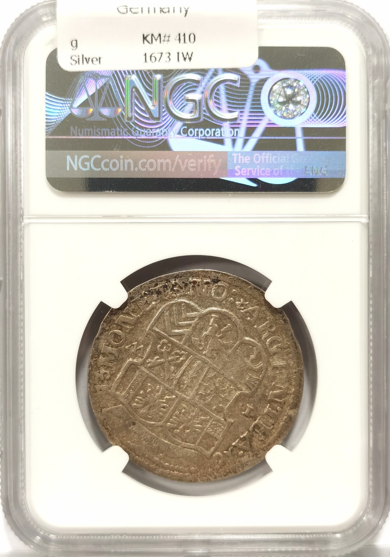 博洋堂世界钱币拍卖第057期（全场包邮） NGC XF45 德国1673年勃兰登堡弗雷德里希1/3泰勒银币，双面深打，背逆，唯一冠军分，入盒仅有两枚有分，克书XF40标价600美金
