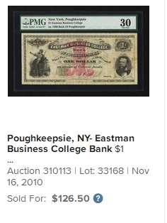 【Blue Auction】✨世界纸币精拍第408期【精】 美国 18XX年 Eastman Business College Bank 1美金 双面设计精美  非常罕见（仅查到13年前成交过1张30分的记录）