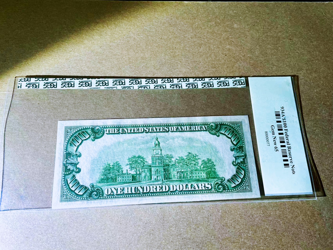 【Blue Auction】✨世界纸币精拍第408期【精】  【极少见Richmond版 fr.2153-E PMG仅3个记录冠军分仅64无E】美国 1934年100美金 PCGS65EPQ 绝品 绿标 非常老的壳子绝版 纸币居中且状态佳  