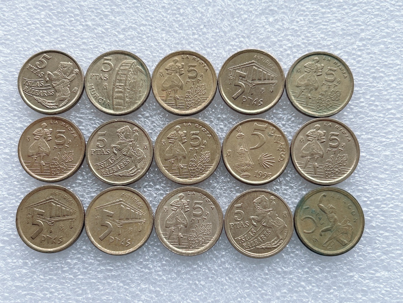 全场一元起拍 世界钱币散币、银币专场 第49期 西班牙90年代5比塞塔纪念币 15枚 有重复