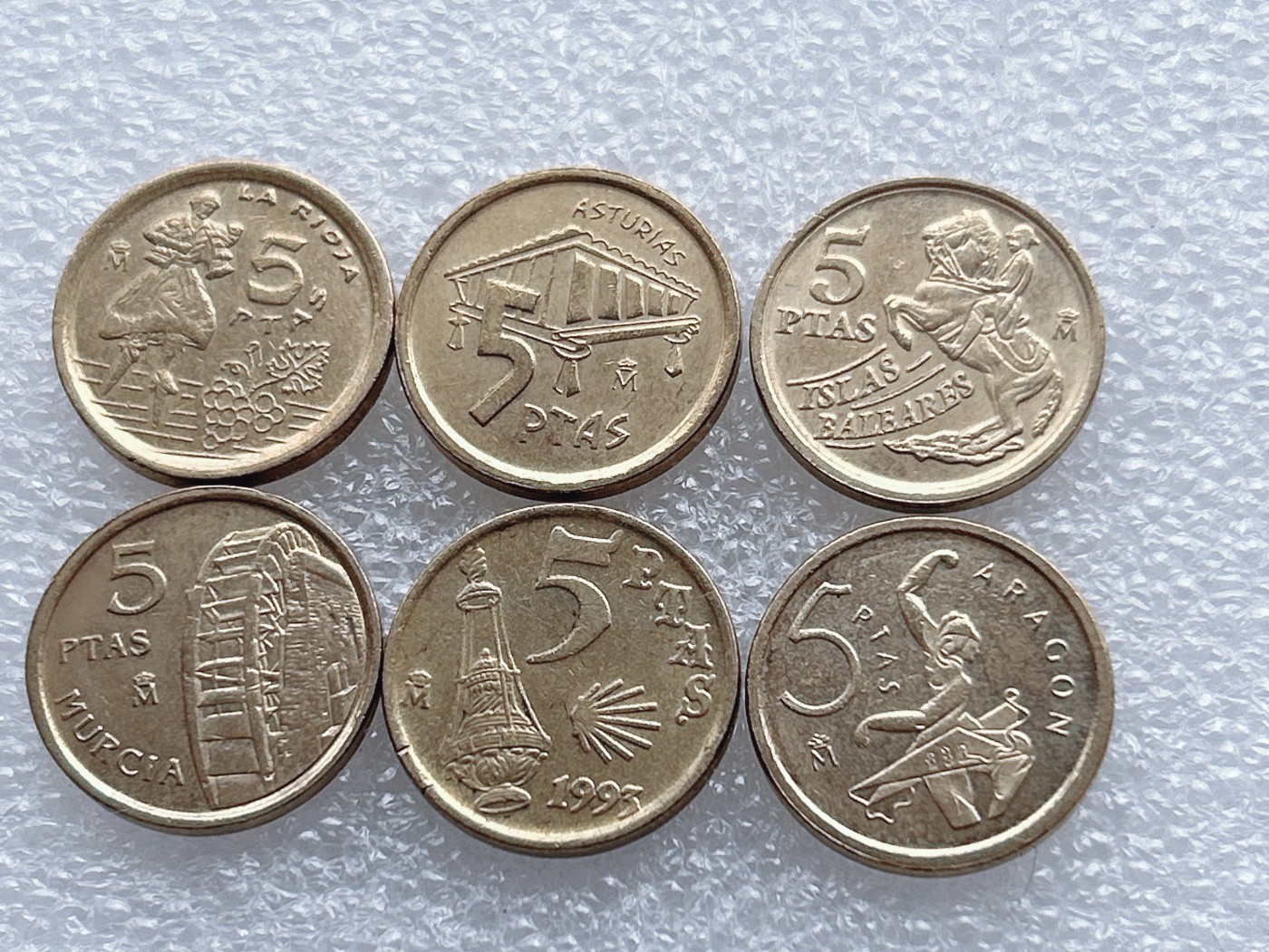 全场一元起拍 世界钱币散币、银币专场 第48期 西班牙90年代5比塞塔纪念币 6枚 不同版