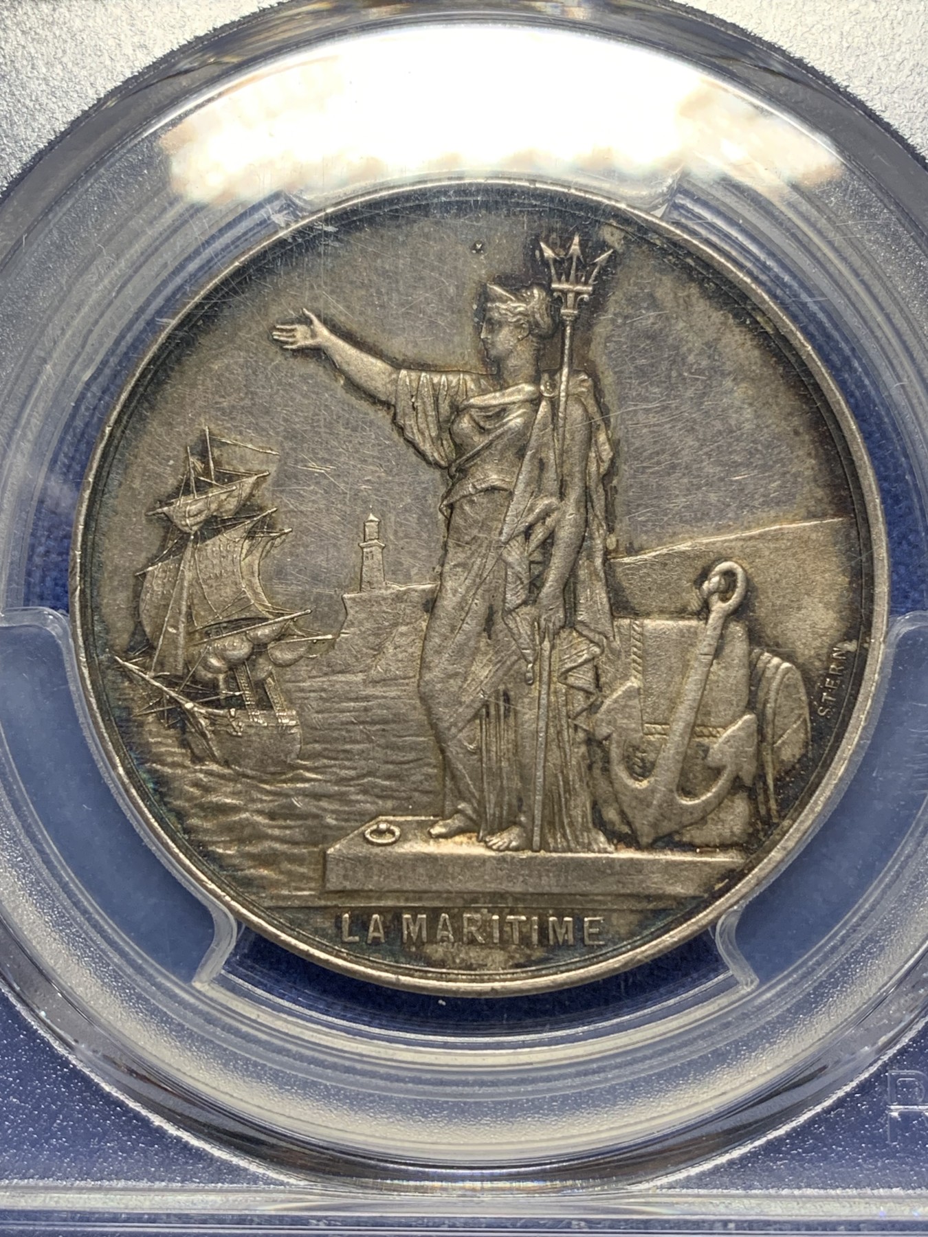 《竞宝斋》八角与章专场 第226场-周日，周一，周二 3场 (全场包邮) PCGS-MS62 法国海上保险公司银质jeton，蜜蜂边铭，少见品种