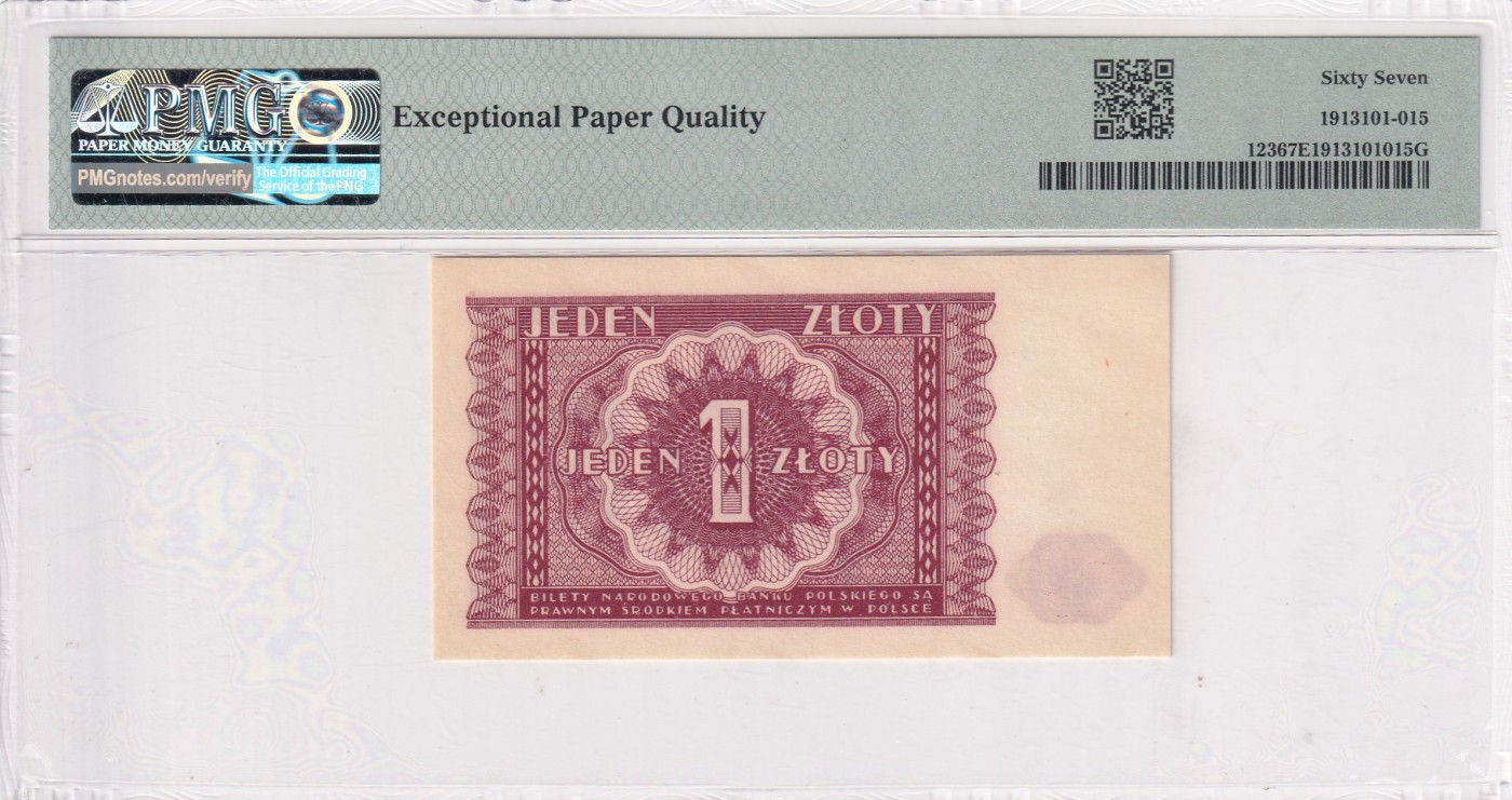 🌗乐淘淘世界纸币拍卖精品场 第35期🌓 波兰1946年纸币 1兹罗提 PMG67EPQ 高分
