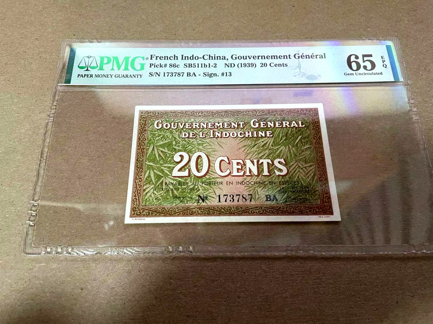 【Blue Auction】✨世界纸币精拍第408期【精】 法属印支 1939年2毛 带中文字 PMG65EPQ 绝品 较少见 升值品种 
