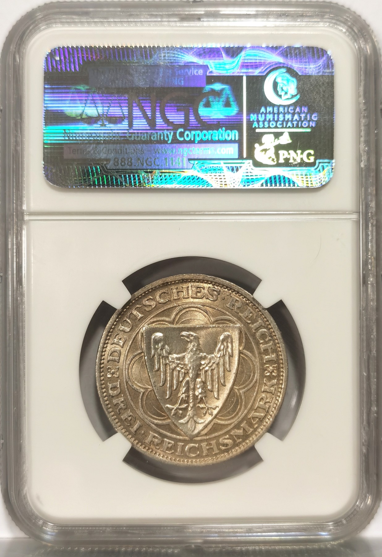 博洋堂世界钱币拍卖第057期（全场包邮） NGC MS65 德国魏玛1927年不来梅港3马克纪念银币