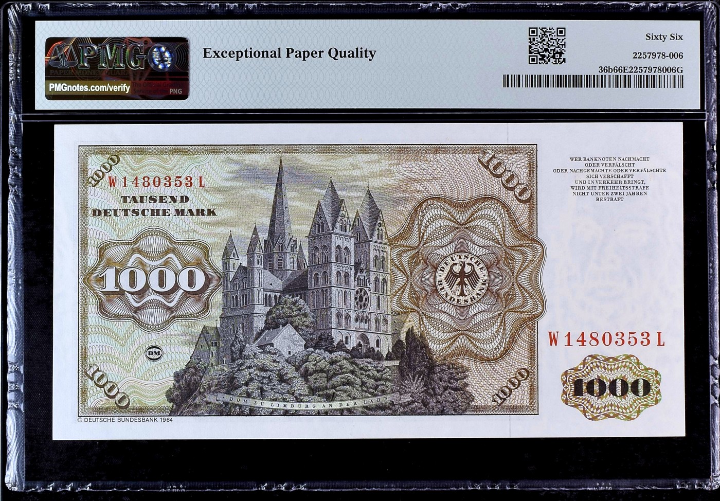 【Blue Auction】✨世界纸币精拍第408期【精】 德国 1980年1000马克 经典舍那 雕刻精美 PMG66EPQ 