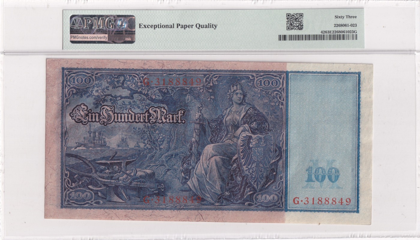 🌗乐淘淘世界纸币拍卖精品场 第35期🌓 【G3188849】德国1910年纸币 100马克 百年老钞 精美大票幅 PMG63EPQ