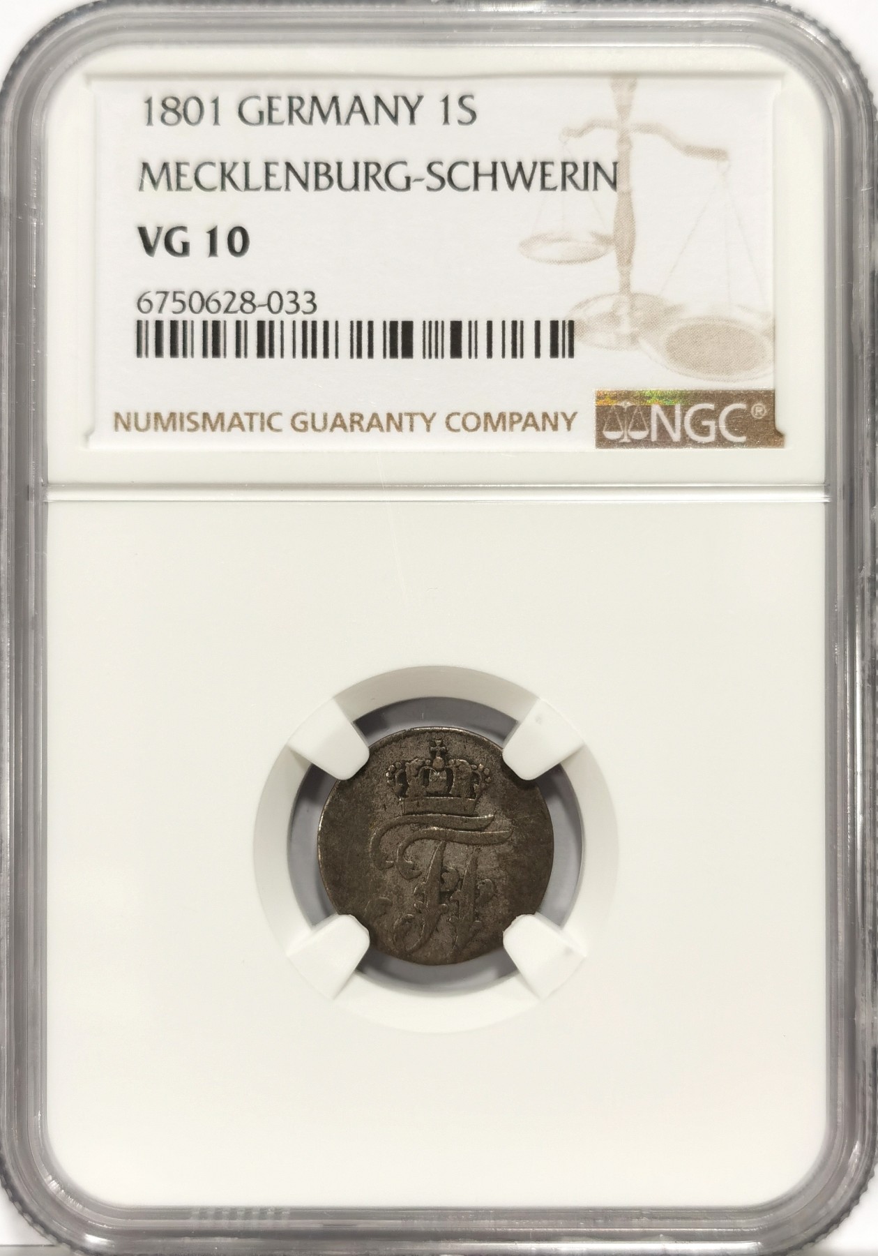 博洋堂世界钱币拍卖第057期（全场包邮） NGC VG10 德国梅克伦堡什未林1801年1先令银币，少见