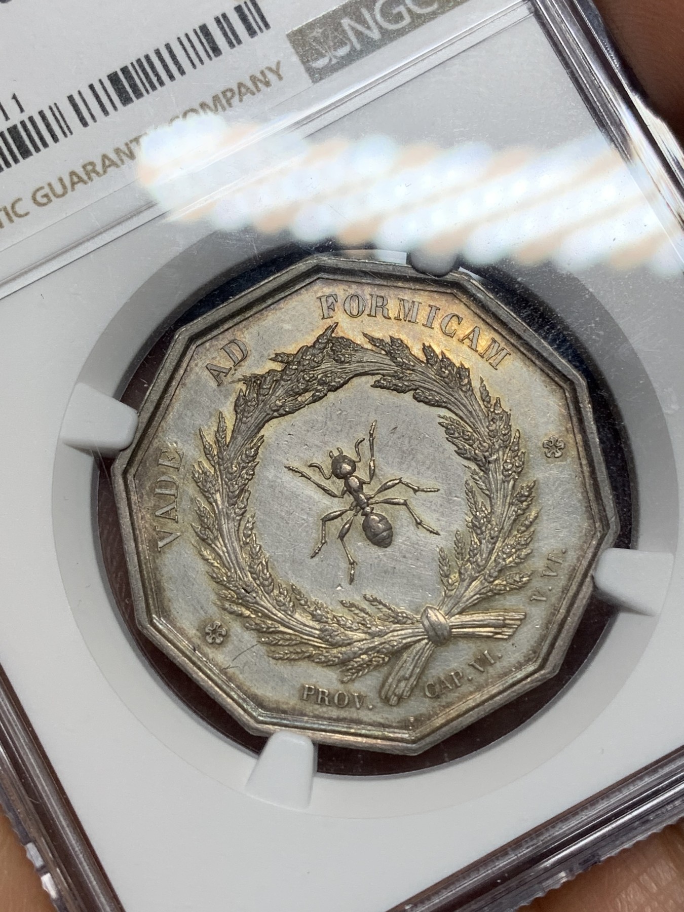 《竞宝斋》八角与章专场 第226场-周日，周一，周二 3场 (全场包邮) NGC-UNCD 1845-1860年法国里昂储蓄银行十角银质代币，黄油光，状态不错