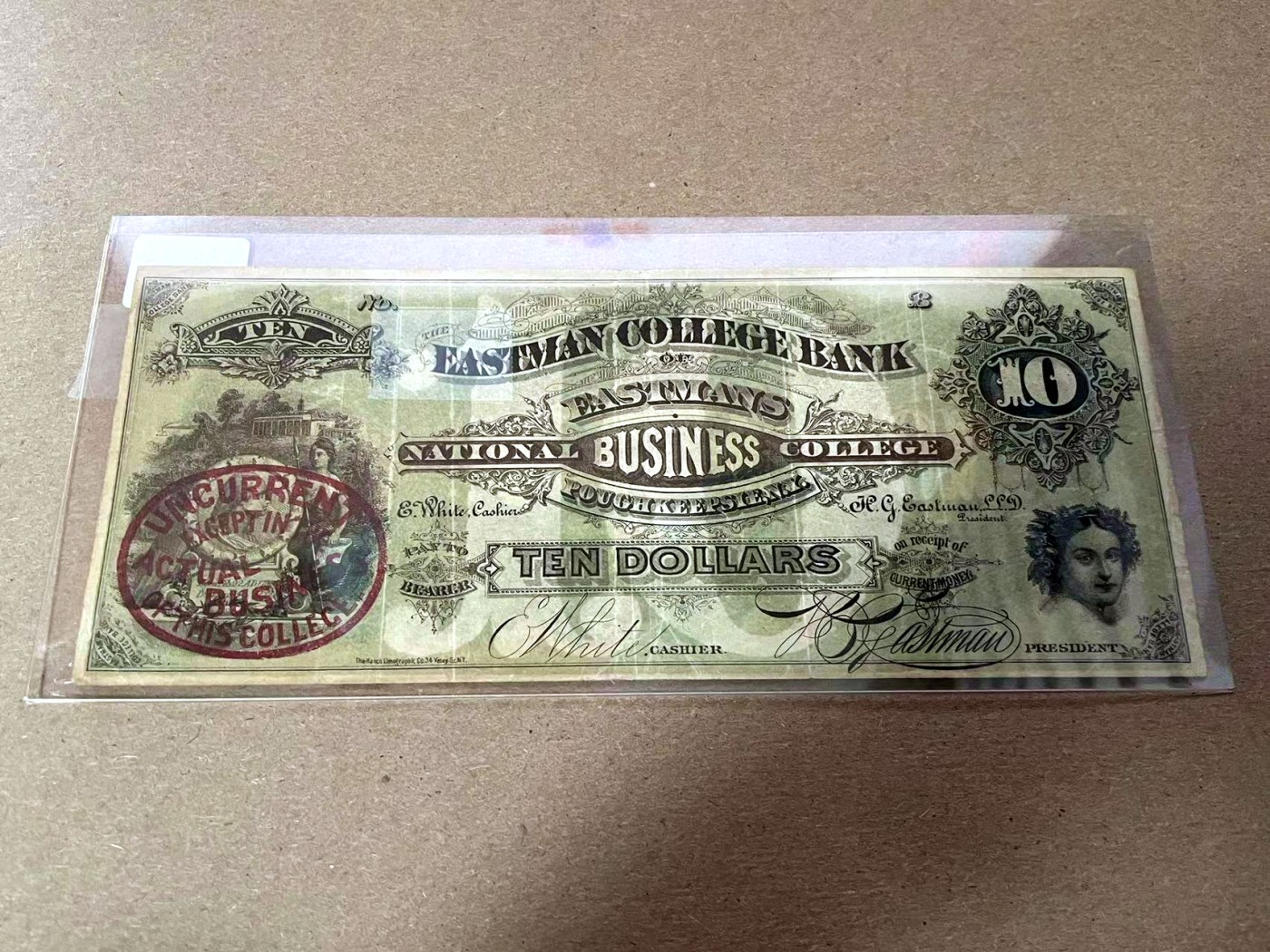【Blue Auction】✨世界纸币精拍第408期【精】 【实钞】美国 18XX年 National Business College Bank 10美金 少见品种 双面设计精美 飞鹰 （原始标注是150美金售价）