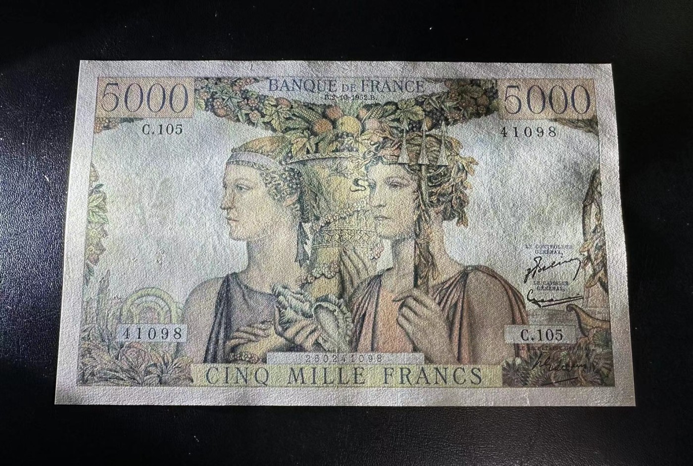 【Blue Auction】✨世界纸币精拍第408期【精】 法国 1952年5000法郎 XF品相 有裂口 