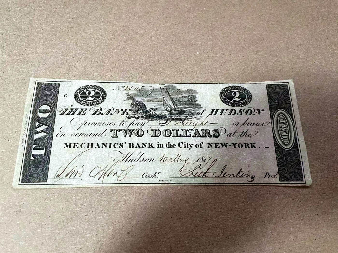 【Blue Auction】✨世界纸币精拍第408期【精】 【手签实钞】美国 纽约 早期 1817年2美金 如此早期年份少见 品相如图