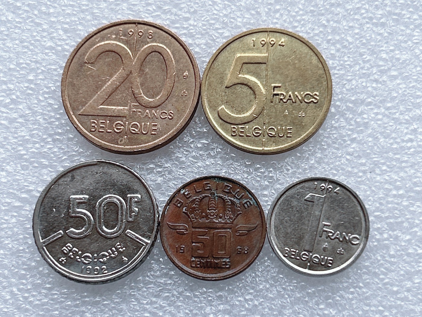 全场一元起拍 世界钱币散币、银币专场 第48期 比利时5枚套 8字法文版