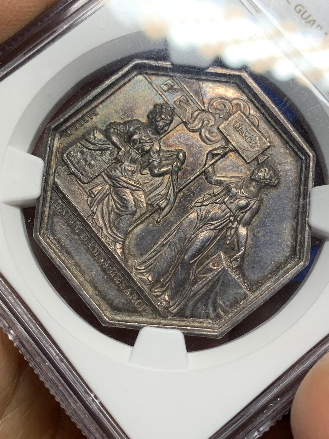 《竞宝斋》八角与章专场 第226场-周日，周一，周二 3场 (全场包邮) NGC MS61 1847年 法国巴黎火灾保险公司八角 银质代币